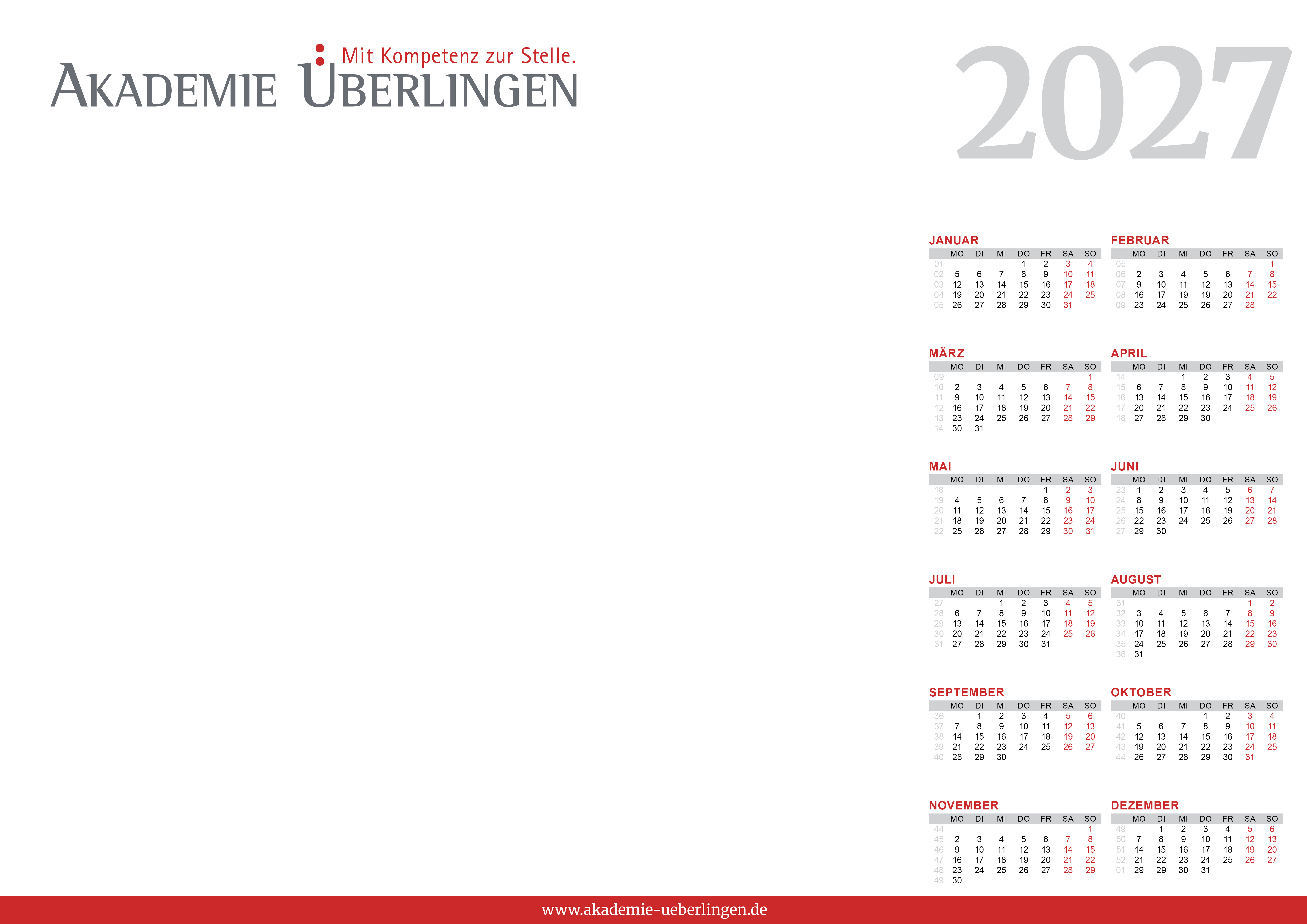 Hier Variante wählen! Kalender "AÜ" 2027