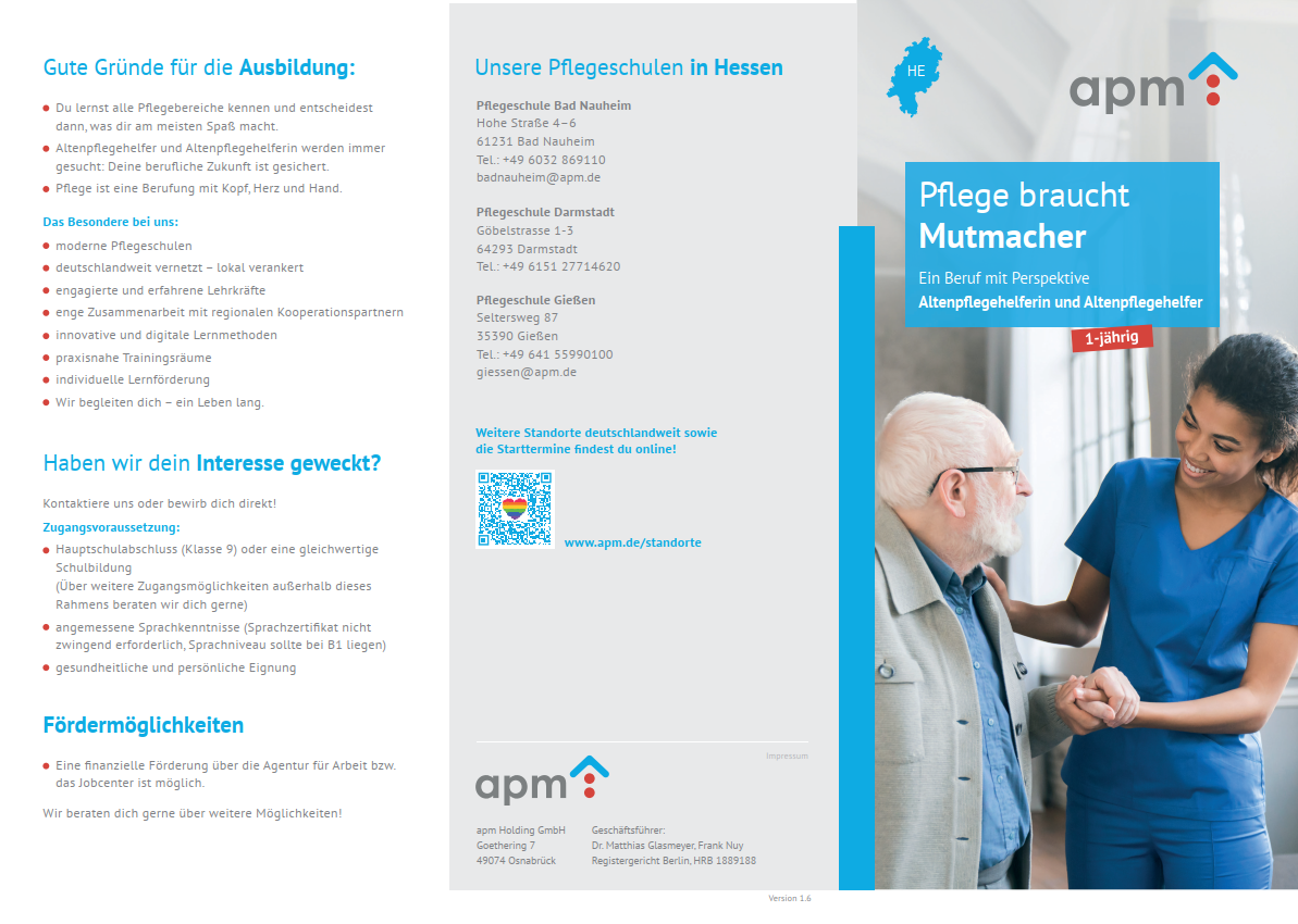 Hier Variante auswählen! Flyer, Pflegefachassistent:in, Altenpflegehelfer:in und PFA