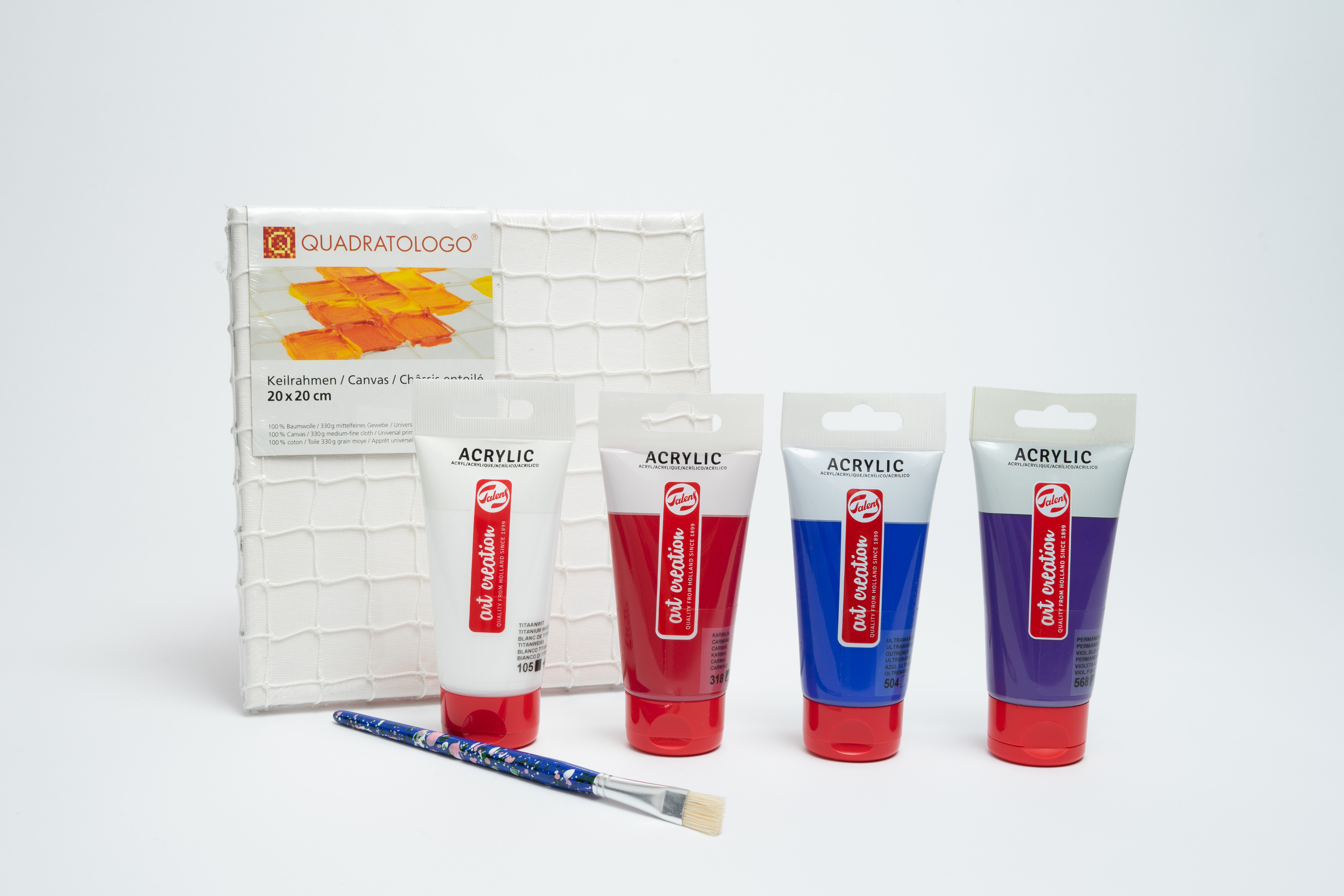 Quadratologo Set Nr. 3 blau/lila/rot Leinwand 20x20cm
