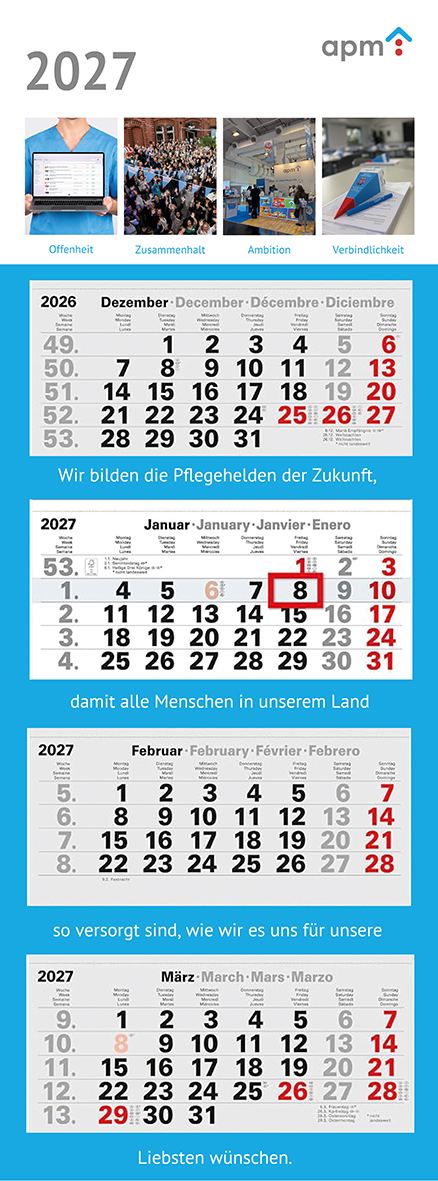 Hier Variante wählen! Kalender apm 4-Monatskalender 2027 (Mehrblock) "apm"
