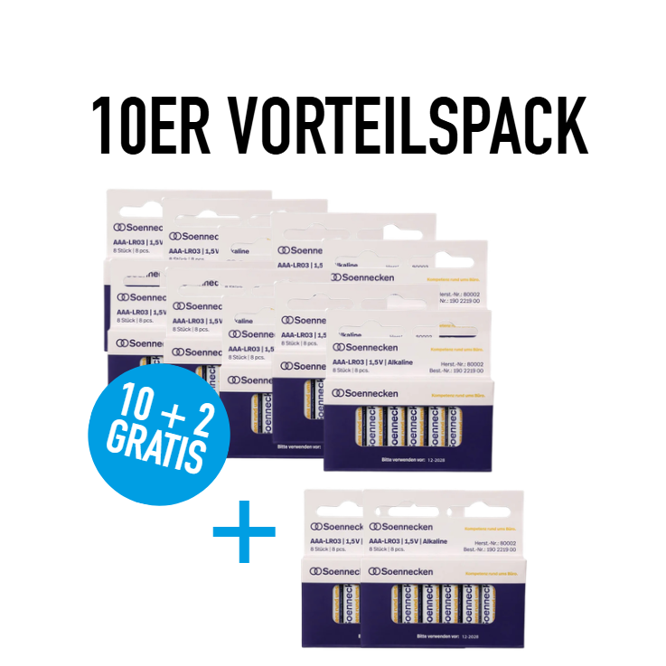 10x Soennecken Batterie AAA/Micro + GRATIS 2x Soennecken Batterie AAA/Micro