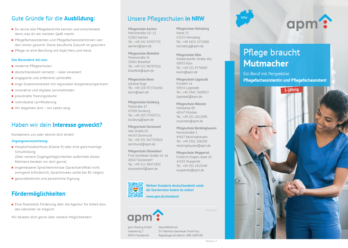 Hier Variante auswählen! Flyer, Pflegefachassistent:in, Altenpflegehelfer:in und PFA