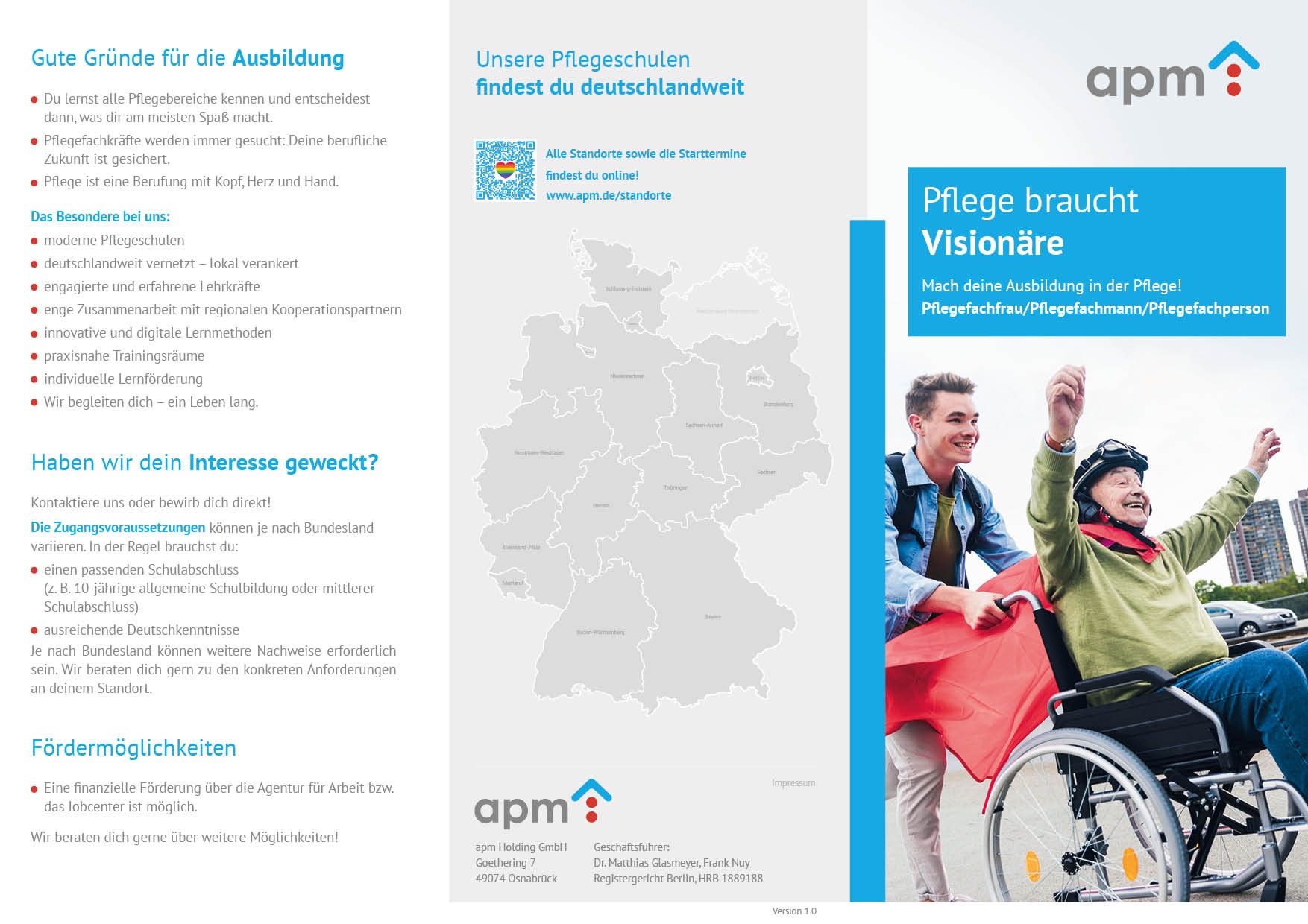 Hier Variante auswählen! Flyer, Pflegeschule - PFK "bundesweit - Pflegefachmannfrau"