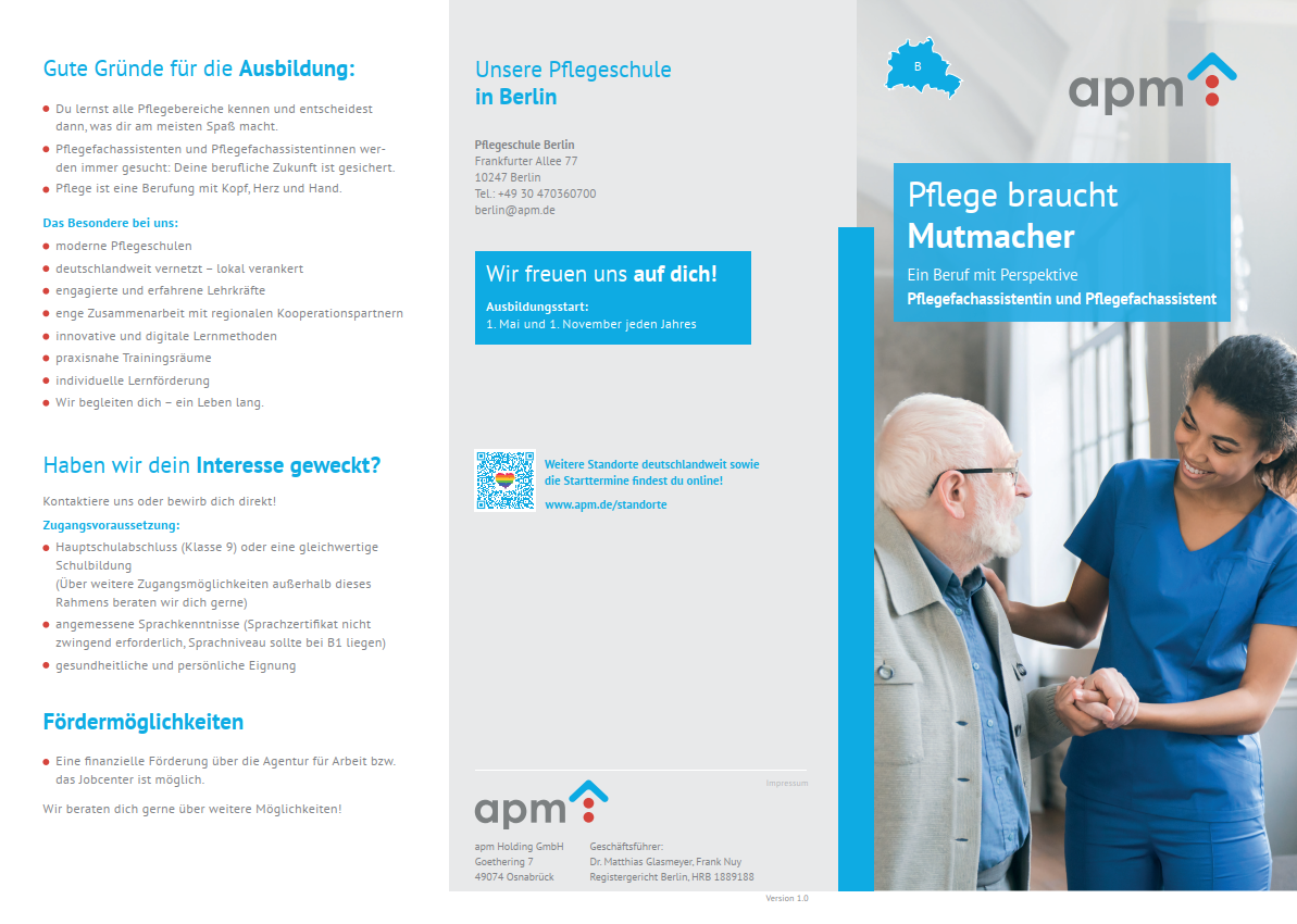 Hier Variante auswählen! Flyer, Pflegefachassistent:in, Altenpflegehelfer:in und PFA