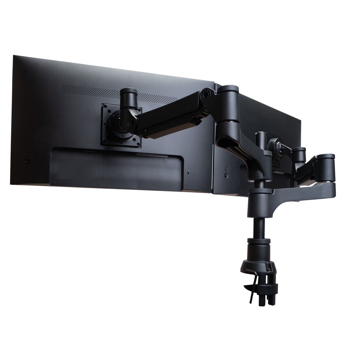 Monitorarm R-Go Caparo, verstellbarer Doppelmonitorarm mit Gasfeder, 100% Zirkular, 3-9 kg Tragkraft, schwarz