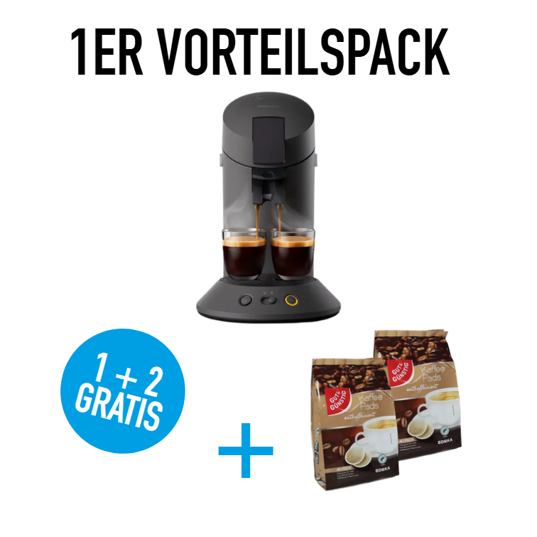 1x Philips Kaffeemaschine SENSEO® Original Plus + GRATIS 2x Gut & günstig Kaffeepads entkoffeiniert 40St