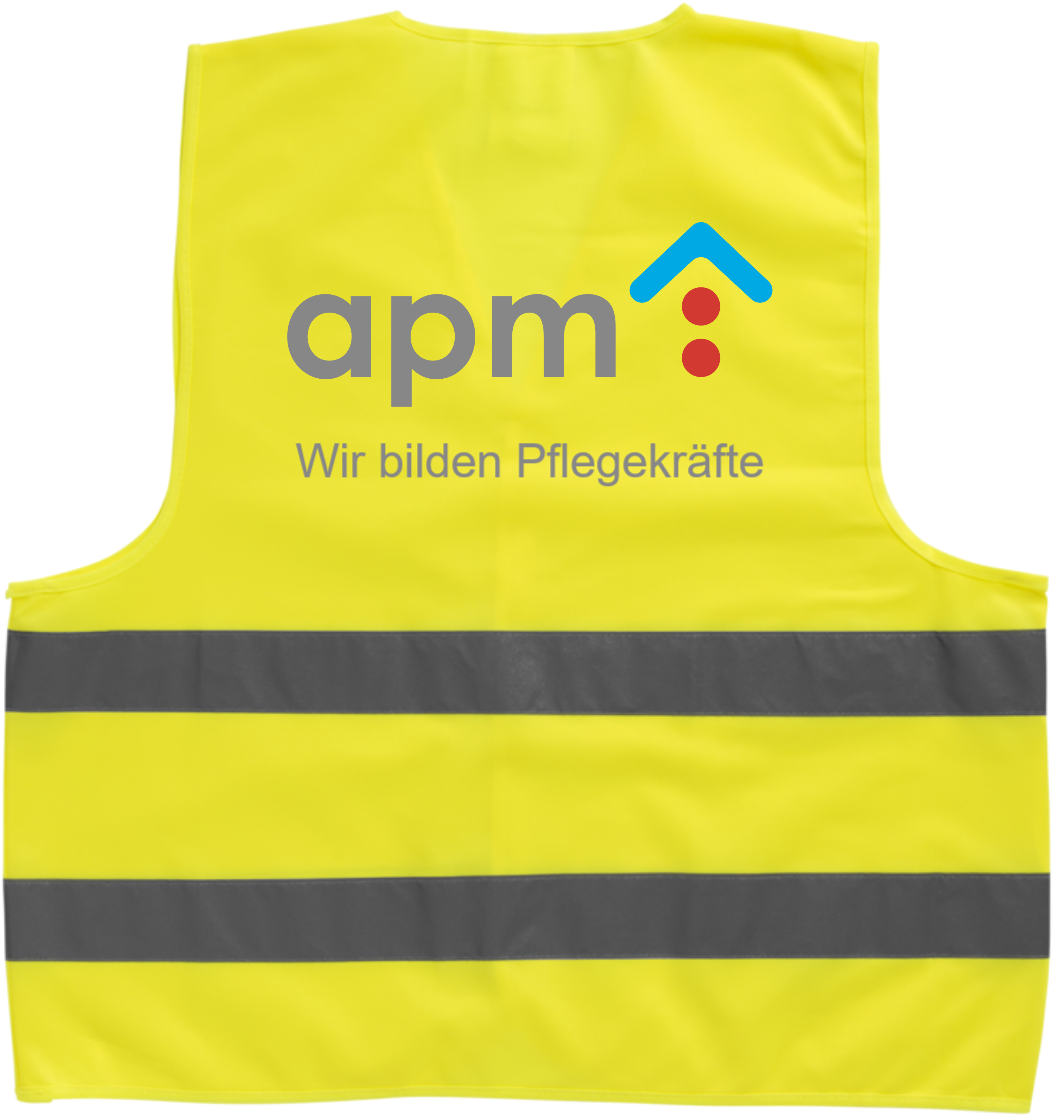 Sicherheitsweste im Beutel für den professionellen Einsatz - neongelb Logo Rücken 3-farbig "apm"