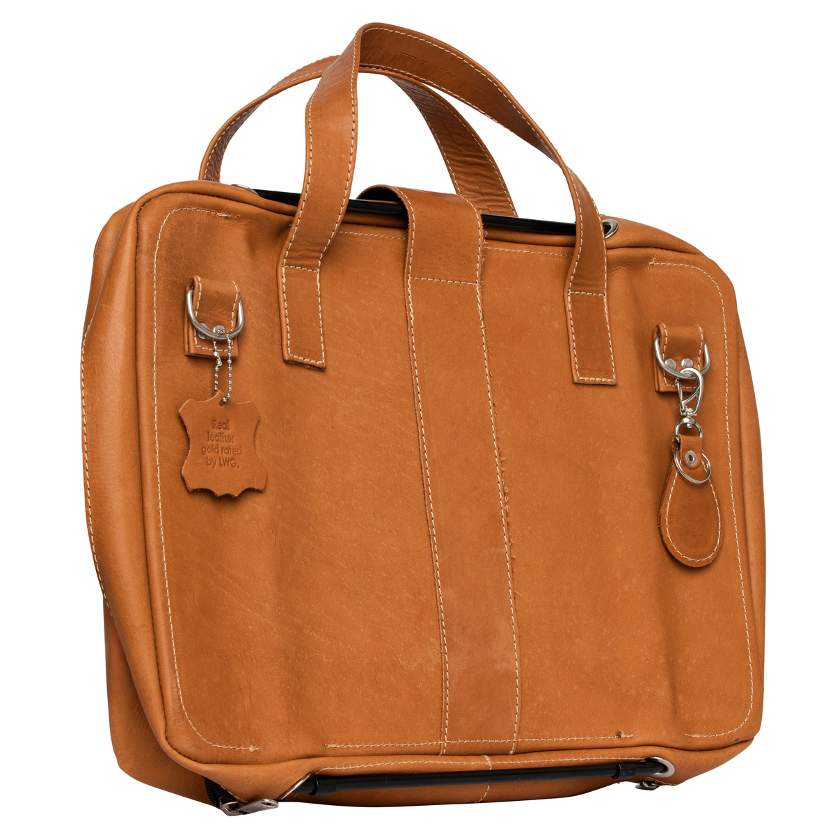 Laptoptasche R-Go Viva, Vollnarbenleder, mit integriertem Laptop-Ständer, Schulterriemen, 15,6-Zoll, braun