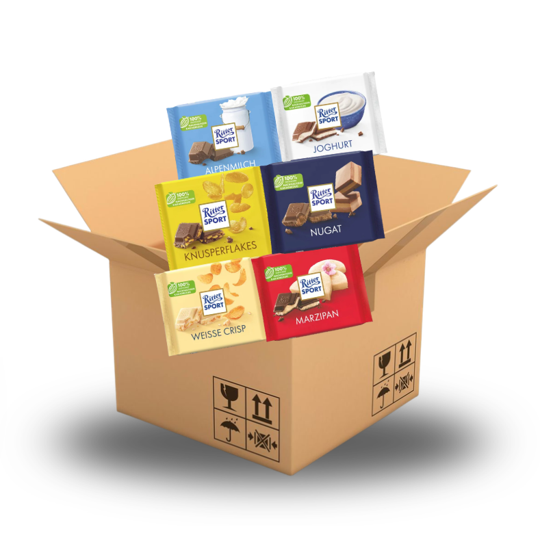 Rittersport  - 6er Bundle - 6 Sorten Alpenmilch, Joghurt, Knusperflakes, Nugat, Weisse Crisp, Marzipan