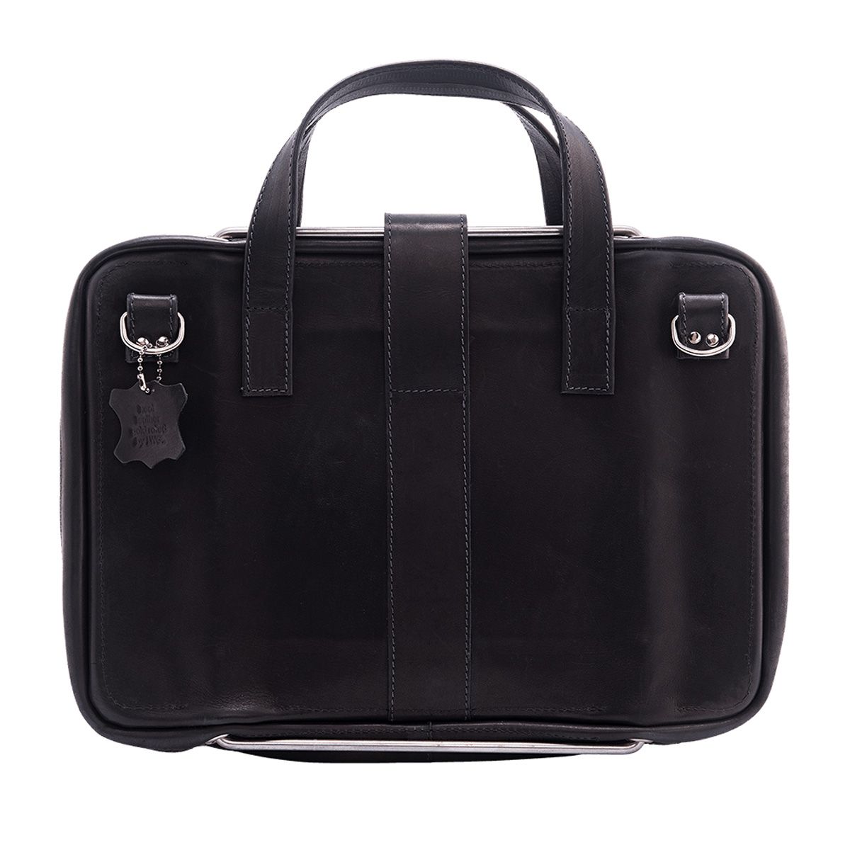 Laptoptasche R-Go Viva, Vollnarbenleder, mit integriertem Laptop-Ständer, Schulterriemen, 15,6-Zoll, Schwarz