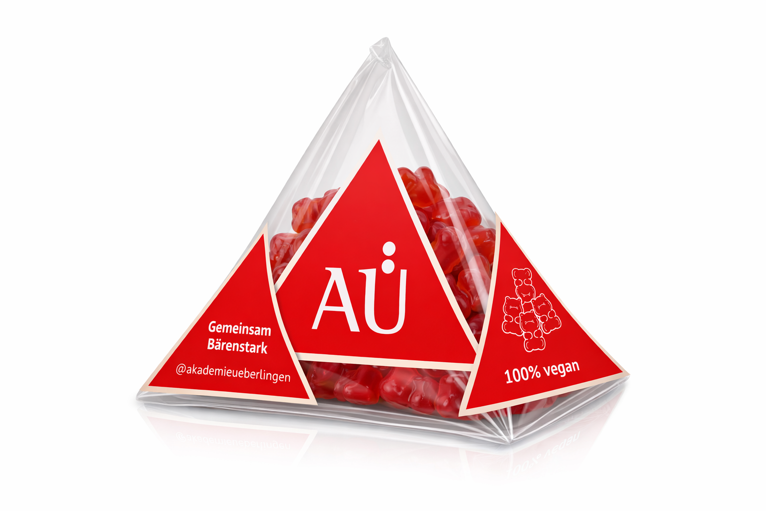 Vegane Gumibärchen Pyramide 12g BxL 6,2 x 5,4cm mit Logo "AÜ"