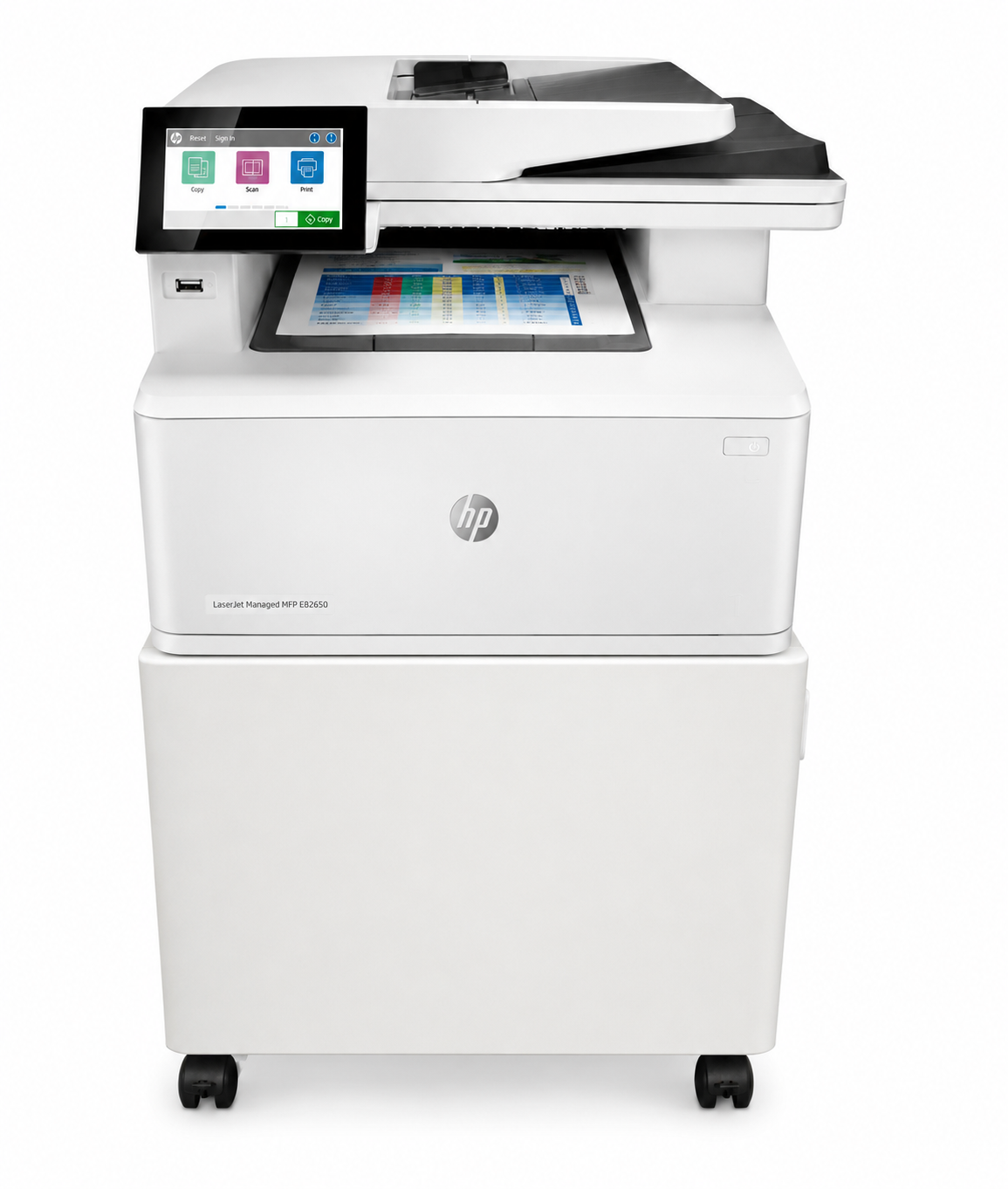 HP Color Laserjet Managed E47528f + Unterschrank auf Rollen