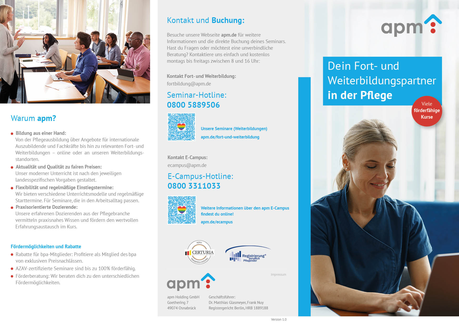 Hier Variante auswählen! Flyer, Pflegeschule - PFA/PFK