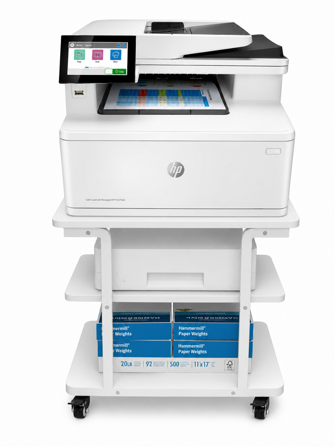 HP Color Laserjet Managed E47528f + Unterschrank auf Rollen